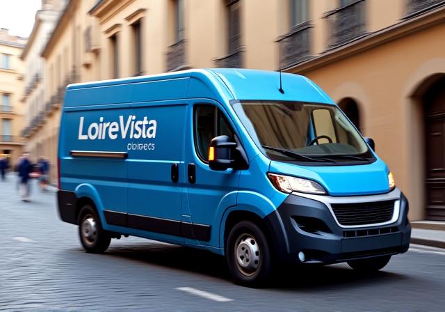 Fourgonnette de livraison express LoireVista Logistics dans les rues de Lyon